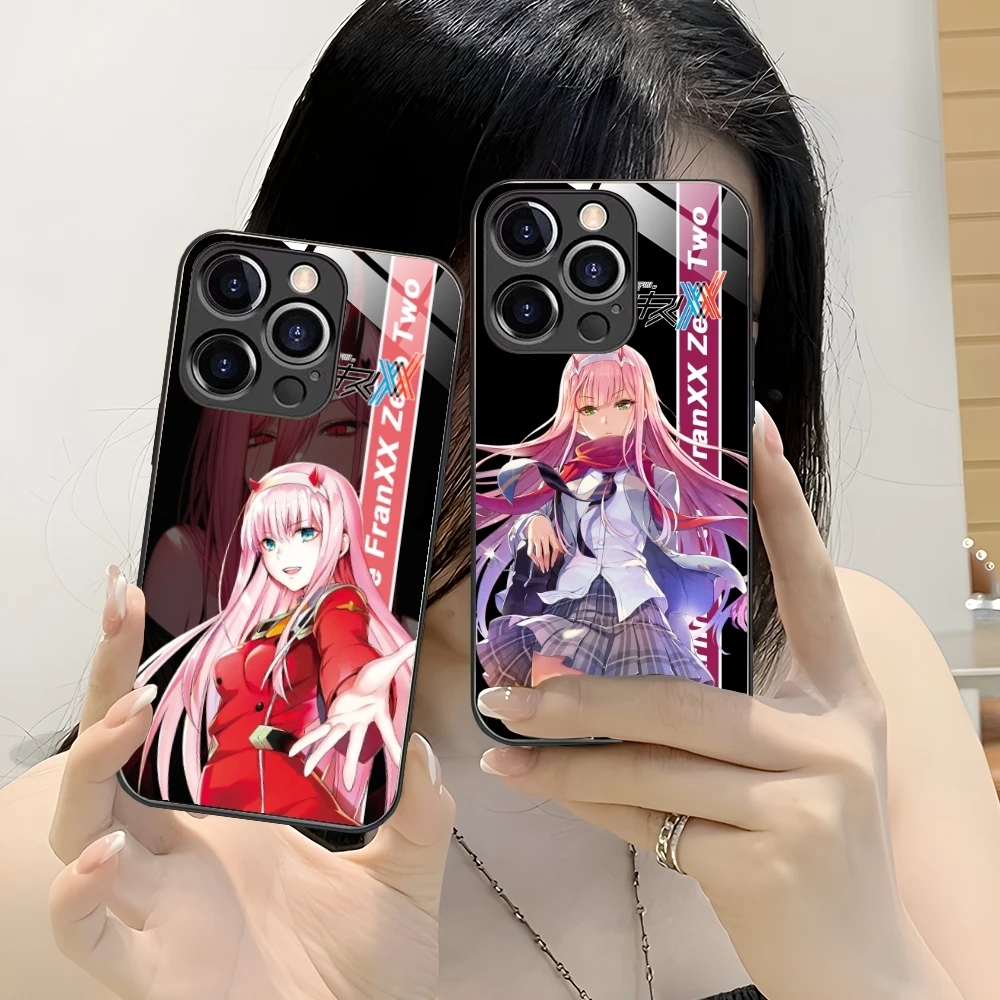 Darling FranXX Zero Two Colour Mobile Phone Case for iPhone 16 15 14 13 12 11 X XR XS 8 Pro Max Plus Mini PC Glass Cover Shell