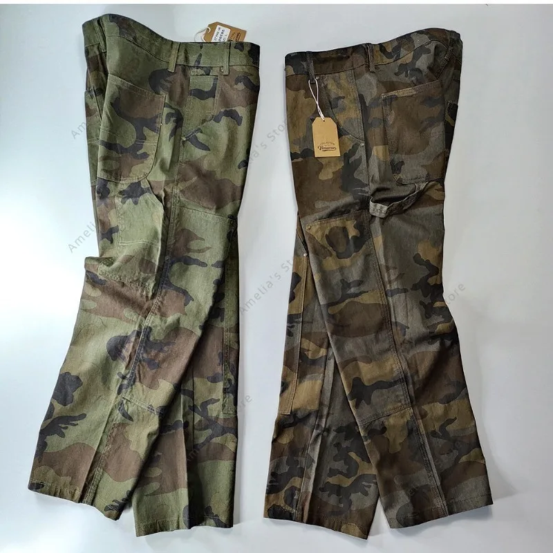 Men's Camo Cargo Pants Loose Fit Multi-Pocket Double Knee Work Trousers Military Tactical Fatigue Pants Outdoor Logger Pants