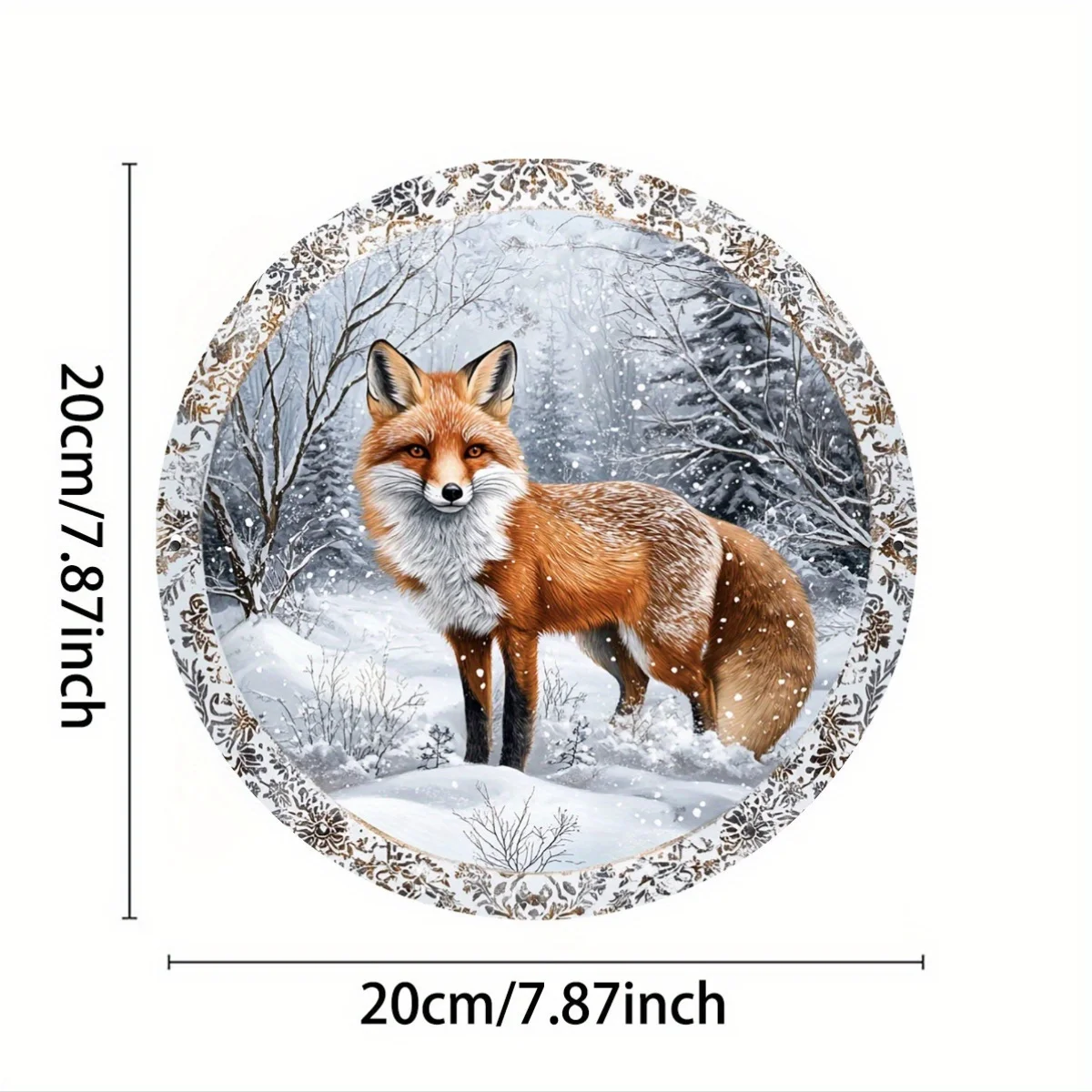1pc Rustic Red Fox Winter Theme Round Aluminum Sign, 8x8 inches (20x20cm), Home, Kitchen, Garden & Office Vintage Decor, Perfect