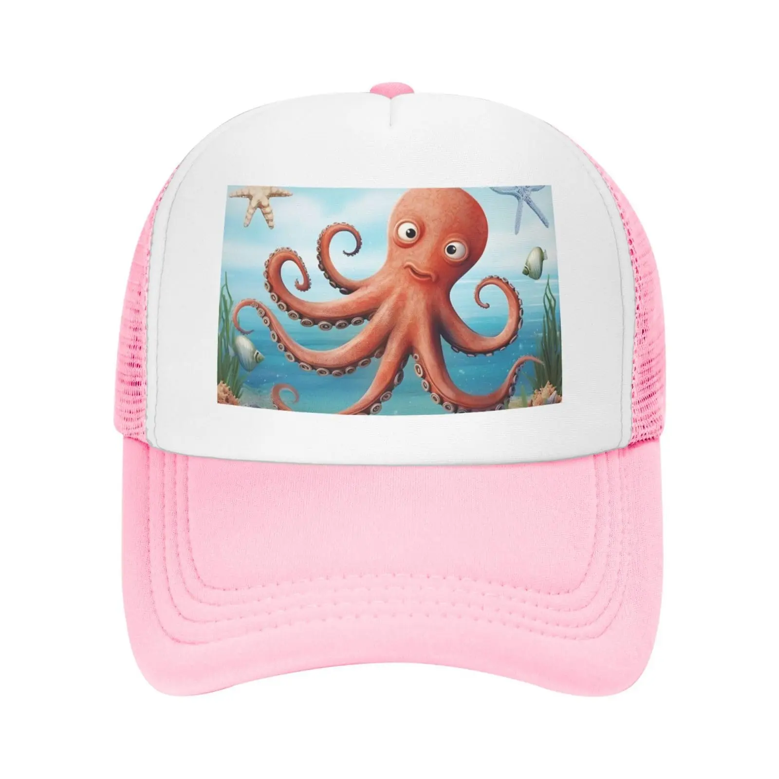 Trucker Hats Beach Octopus Starfish Printing Mesh Baseball Cap Trucker Hats Women Men with Adjustable Snapback Strap