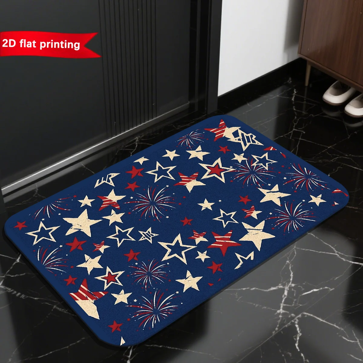 Patriotic Stars  Doormat, Red White Blue Welcome Mat, Non-Slip Entryway Rug for 4th of July Independence Day Home Decor