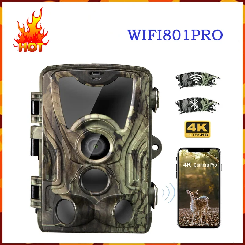 

Outdoor WiFi801Pro APP Trail Camera 4K 30MP Game Night Vision Motion Activated Waterproof Wildlife Monitoring 0.2s Trigger Speed