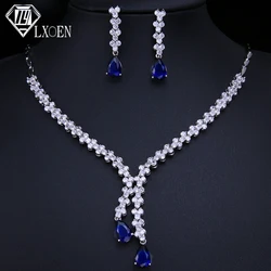 LXOEN Bridal Zirconia Full Jewelry Sets for Women Party Luxury Red Green Blue Dubai Nigeria CZ Crystal Wedding Jewelry Sets