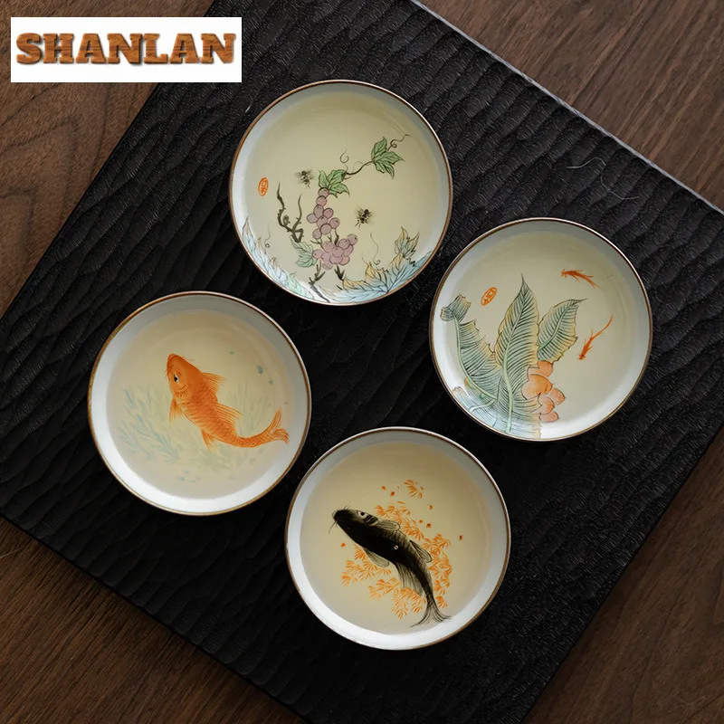 

60ML Hand-painted Koi Fish Ru Kiln Teacup Luxury Tea Bowl Single Cups Meditation Cup Chazhan Master Cups Tea Ceremony Supplies