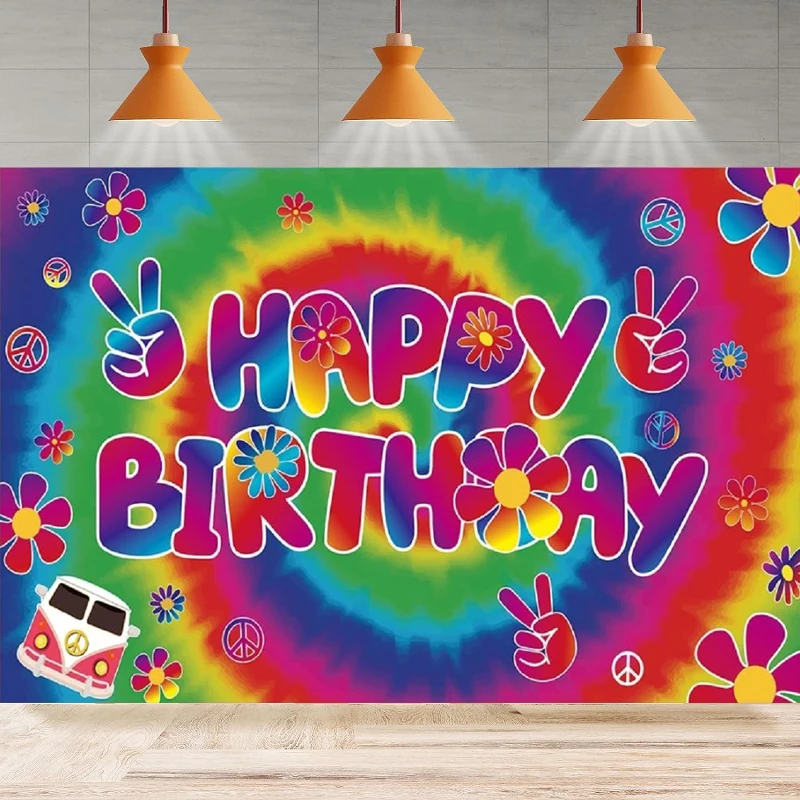 Photography Backdrop Carnival Groovy Retro Hippie Boho Happy Birthday Party Background Wall Party Home Decor Banner Poster