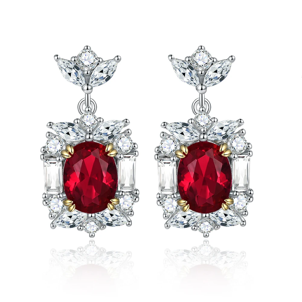 

925 Sterling Silver Ruby CZ Drop Earrings Wedding Jewelry Gift for Bride