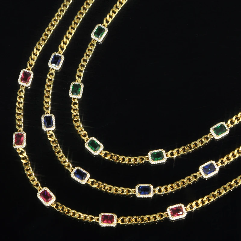 Hiphop Miami Cuban Link Chain Necklace for Women Iced Out Geometric Square CUbic Zirconia 5mm Stone Gold Color Fashion Jewelry image 2