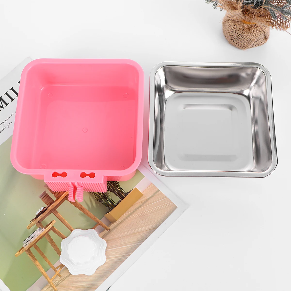 

Hanging Dog Bowl Cat Drinking Water Basin Pet Feeding Supplies Tableware Feeder Pink