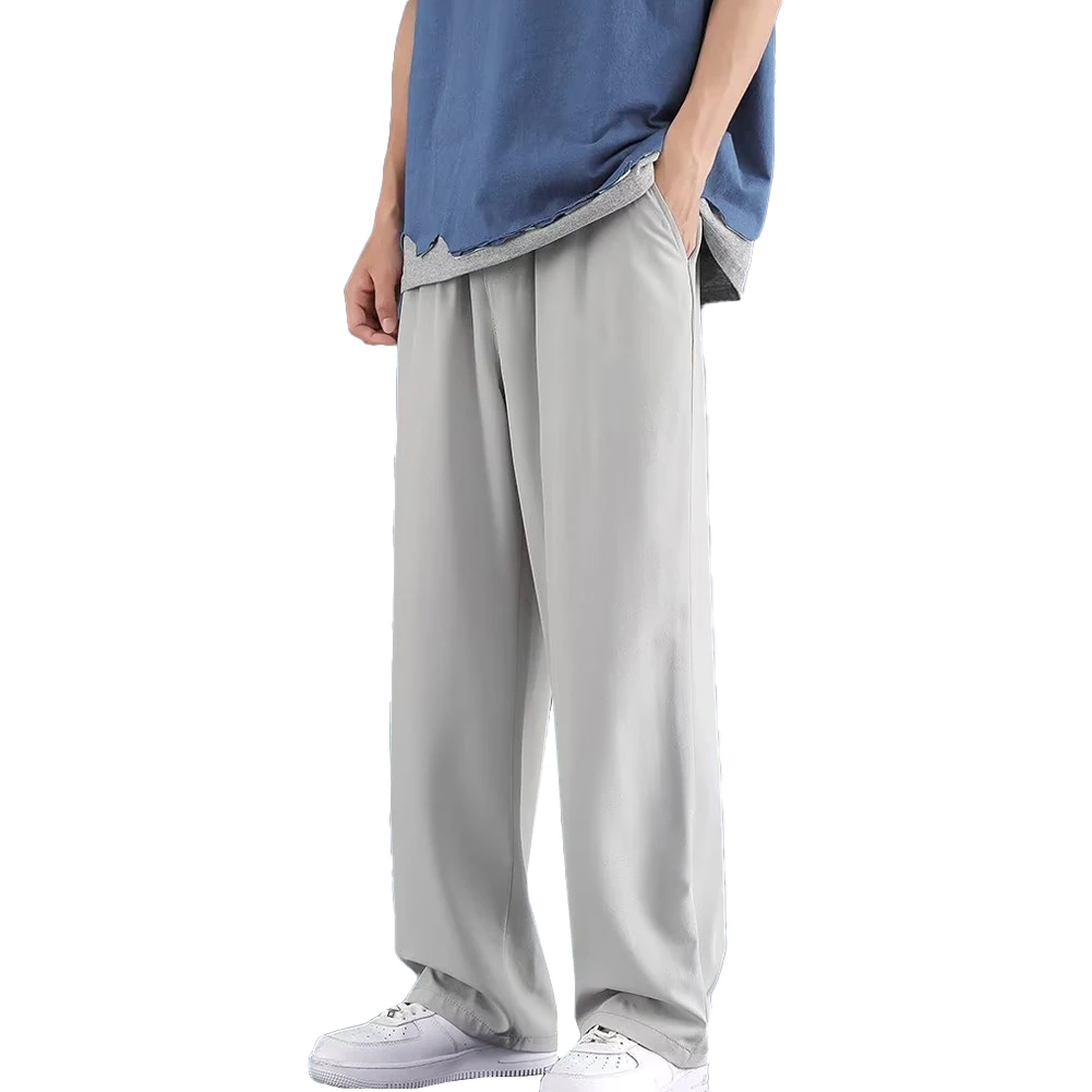 Casual Man Ice Silk Wide Leg Pants Solid Elastic Waist Plus Size 5XL Sweatpants Jogger Trousers Sport Gym Baggy Pants For Men