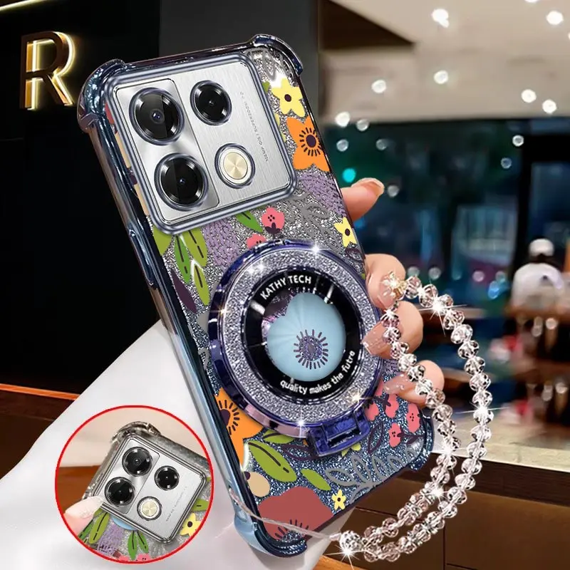 

Note 40pro Чехол-держатель для браслета с цветным цветочным покрытием для Infinix Spark Note 40 G0 8 itelA70 2024 Smart 7 2025 Cover