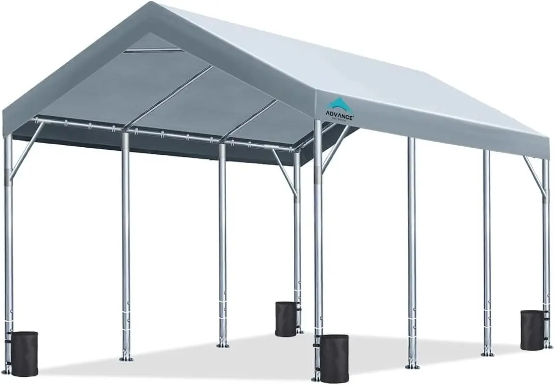 12x20 ft Heavy Duty Carport Car Canopy Garage Boat Shelter Party Tent, Adjustable Peak Height from 9.5ft to 11ft, Silver Gray