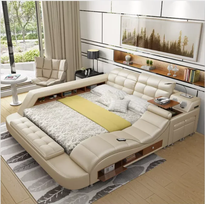 Multi-functional storage modern king size storage leather beds bed room furniture