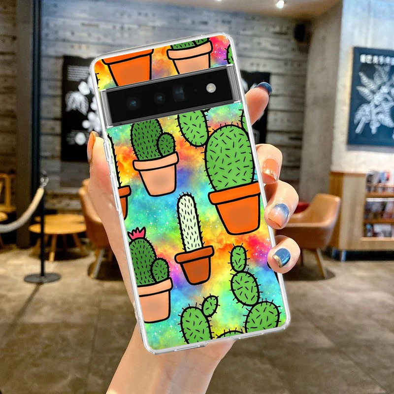 Plant Cactus Phone Case Cover for Google Pixel 8 7 6 5 4 4XL Shockproof Silicone 7A 6A 5A 4A 3A 3AXLPro 5G Transparent Shell Bag