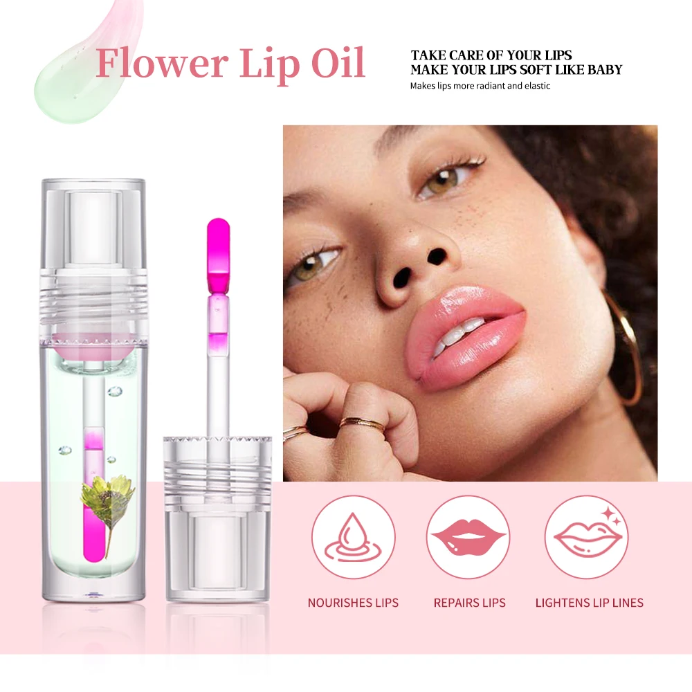 Magic Color Change Lip Oil Flower Lipgloss PH Color Changing Lipoil Pink Clear Lip Glaze Liquid Moisturizing 1Piece 3.8ml