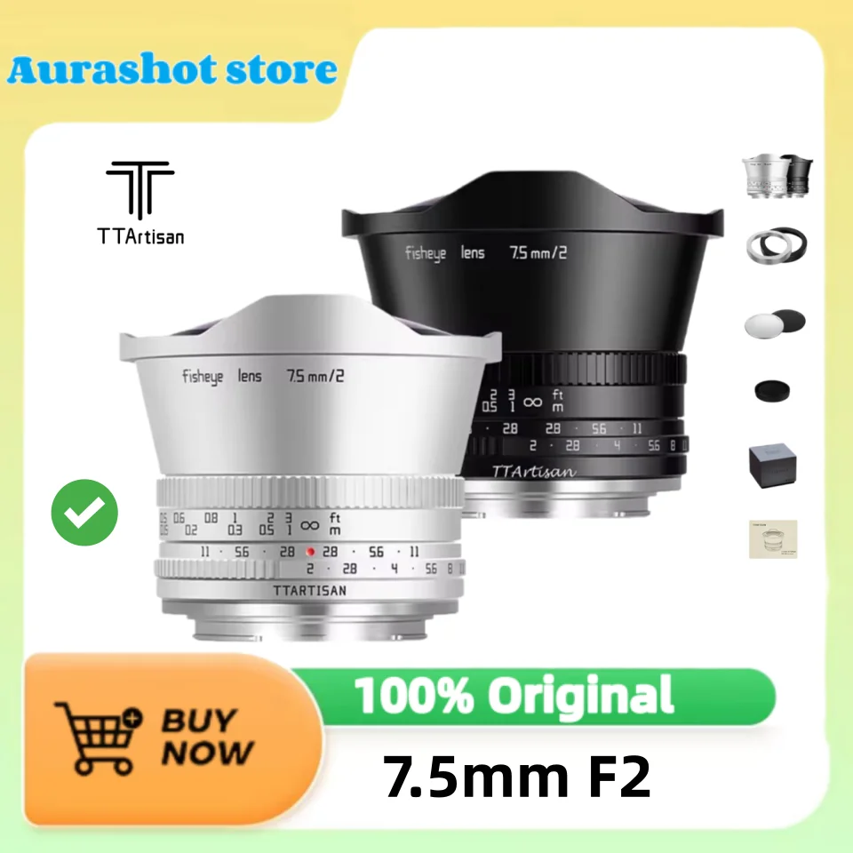 TTArtisan APS-C 7.5mm F2 어안렌즈 (인물 사진 촬영용) - 니콘 Z, 캐논 EOS-R, M43, 후지필름 XF, 파나소닉 L, 소니 E 마운트 호환