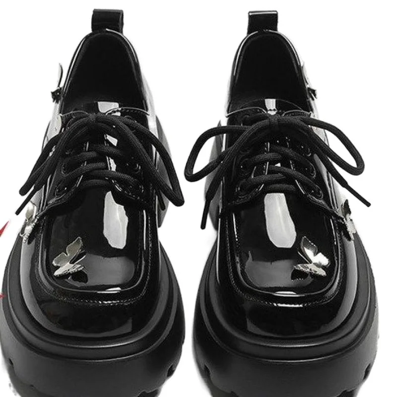 

British Style Platform Loafers for Women 2025 Spring Autumn New Bow Tie Lace-Up Flats Chunky Sole Oxfords Chic Doll Shoes