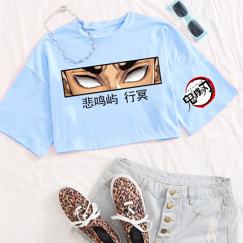 Demon-Slayer Gyomei Himejima Eyes Camicia da donna O-Collo maniche corte Crop Top T-shirt regalo