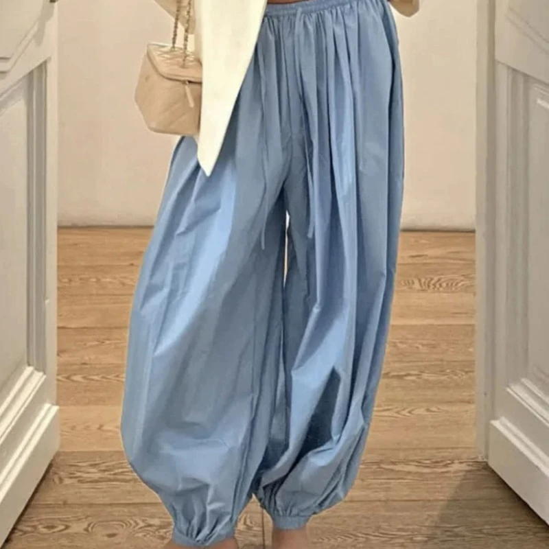 DemoRave Y2k Streetwear Fashion Pocket Bloomers Pants Women Casual High Waist Patchwork Bandage Pleated Loose Wide Leg Trousers
