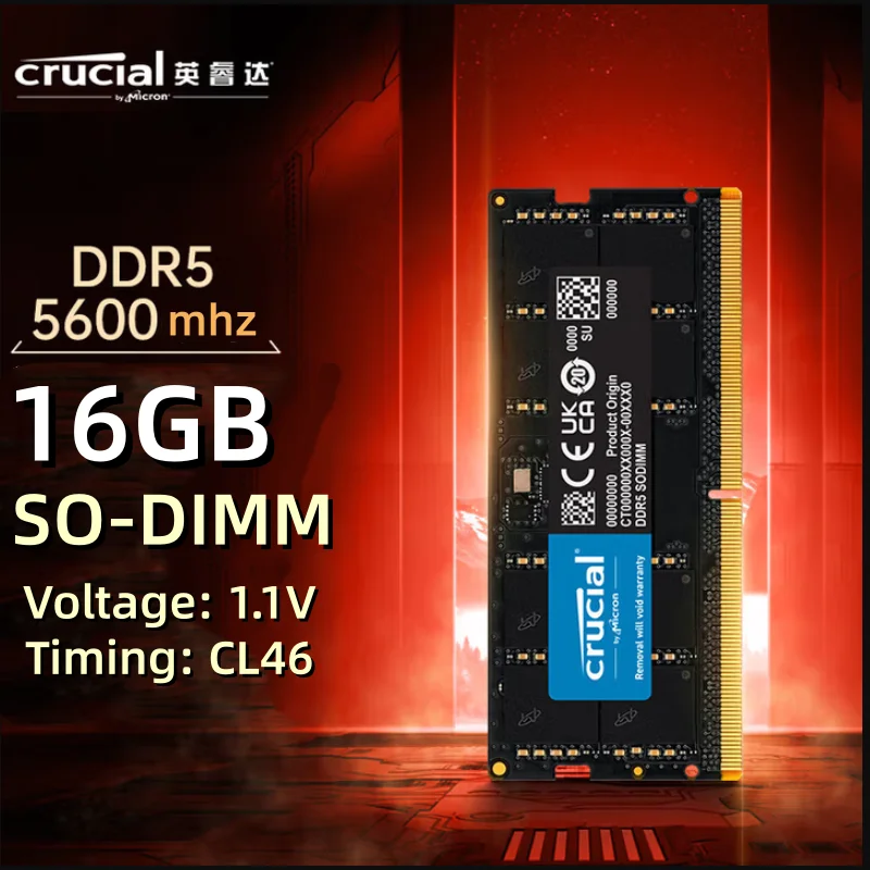 Crucial 16GB 5600mhz DDR5 SODIMM notebook memory module DDR5  262 Pin SO-DIMM voltage 1.1V CL46