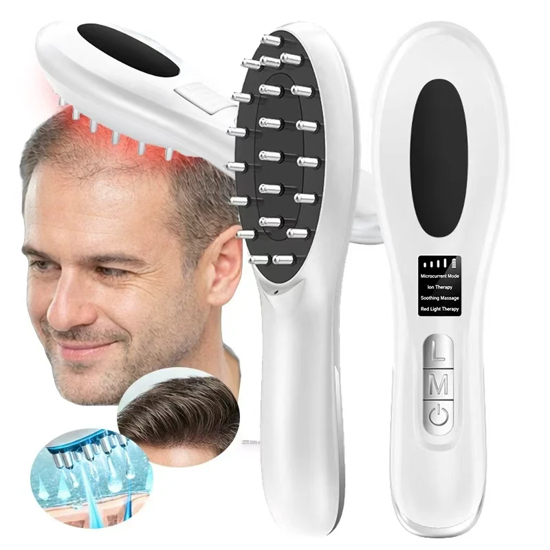 

Electric Vibration Massage Comb EMS Microcurrent Head Spa Scalp Brush Red Blue Light Therapy Hair Care Essential Oil Applicator
