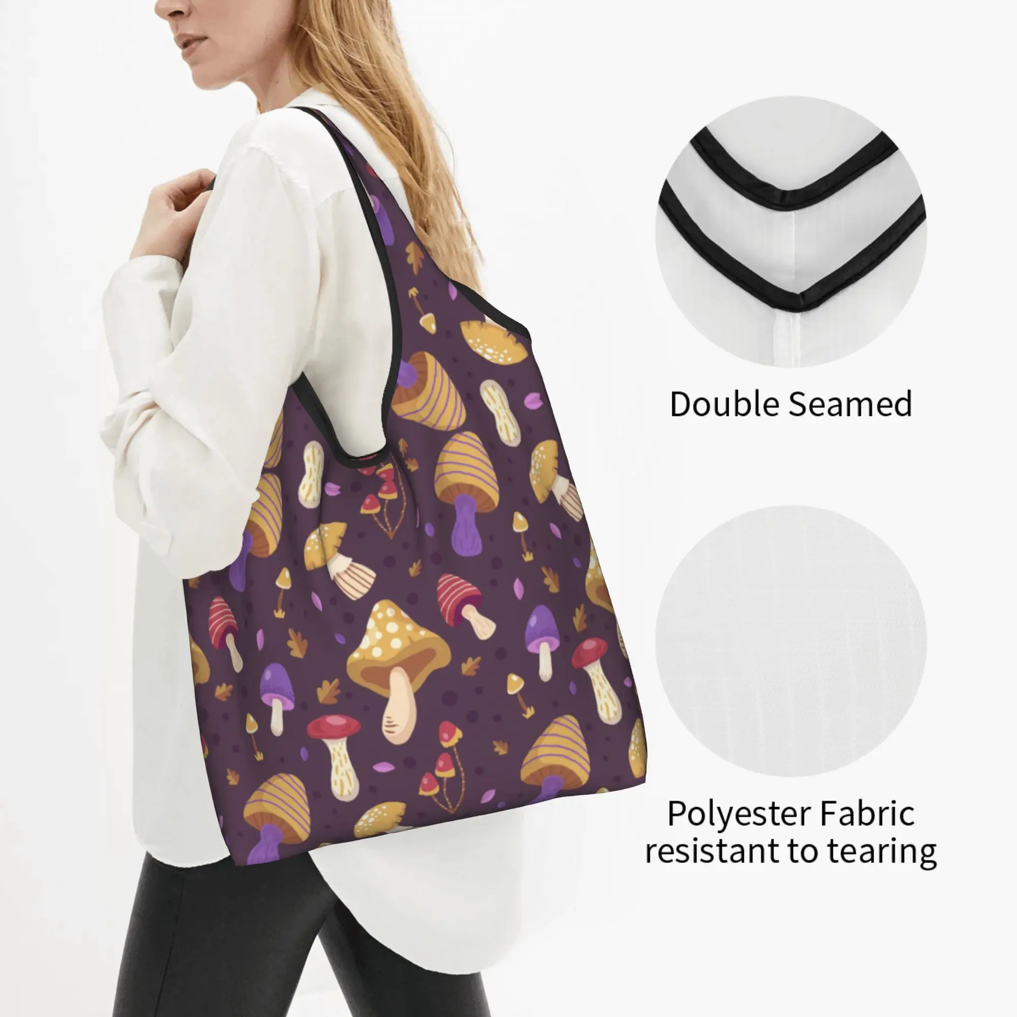 Recycling Mushroom pattern Shopping Bag Women Tote Bag Portable  Grocery Shopper Bags