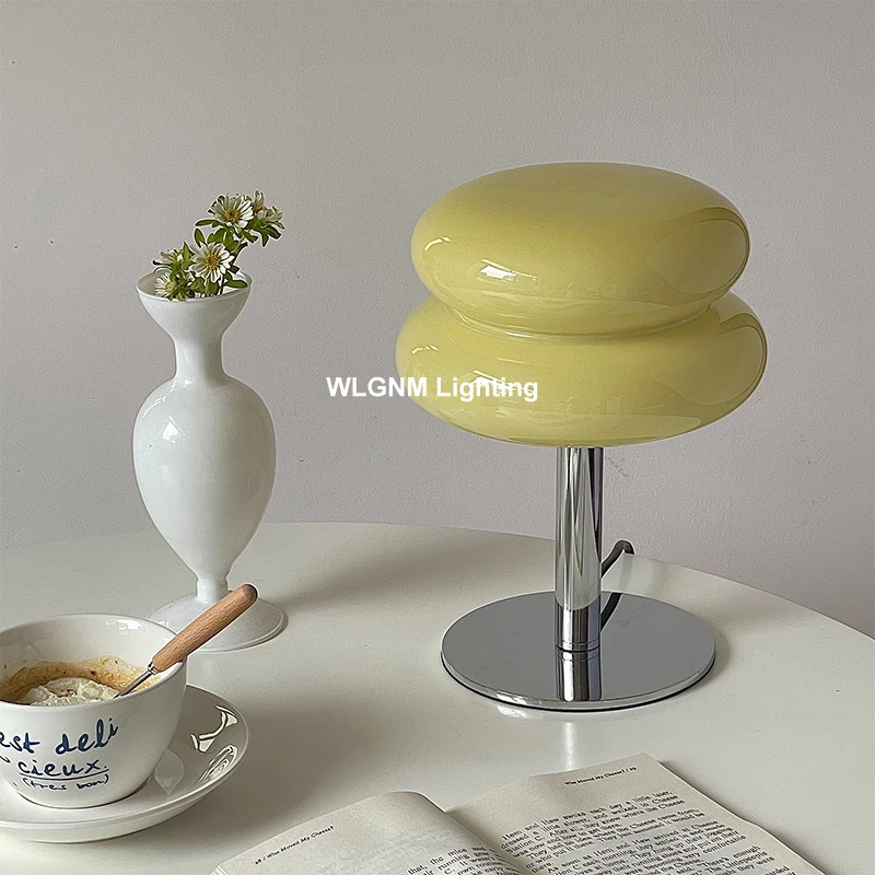Macaron Glass Table Lamp Egg Tart Desk Light Bedroom Living Room Atmosphere Lamps Night Light Girl Bedroom Bedside Decor
