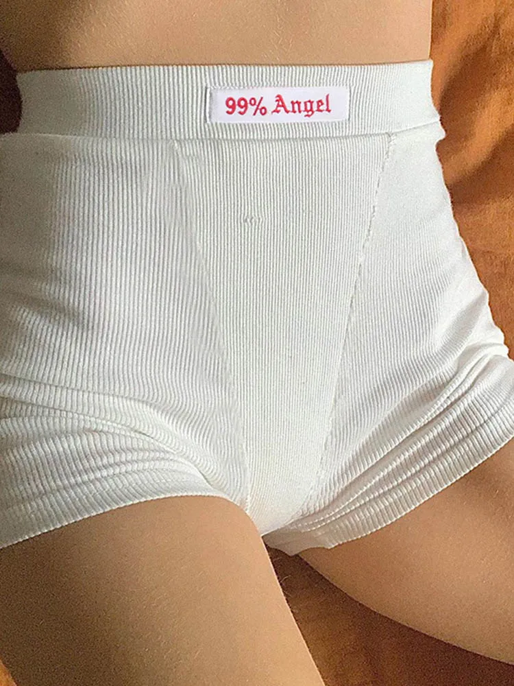 Summer White Letter Embroidery Biker Shorts Women Ribber Knit Black High Waist Casual Streetwear Shorts