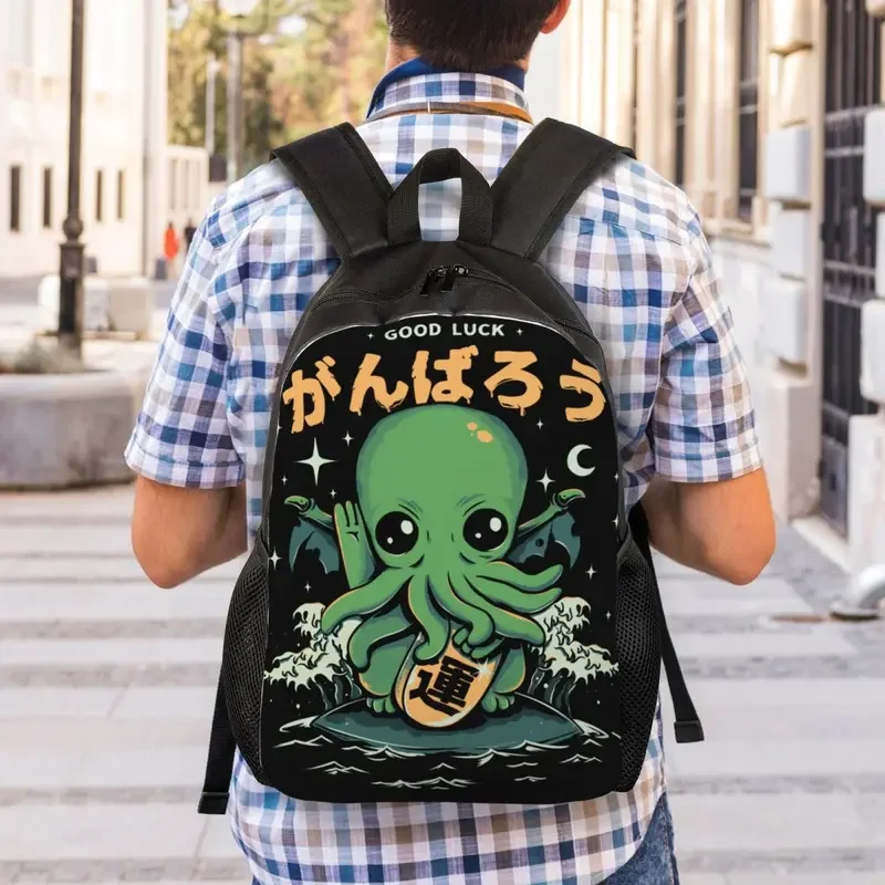 Mochilas divertidas Kaiju Cthulhu para hombres y mujeres, resistente al agua, Escuela Universitaria, Kawaii, monstruo japonés, bolsa de pulpo, bolsa de libros impresa