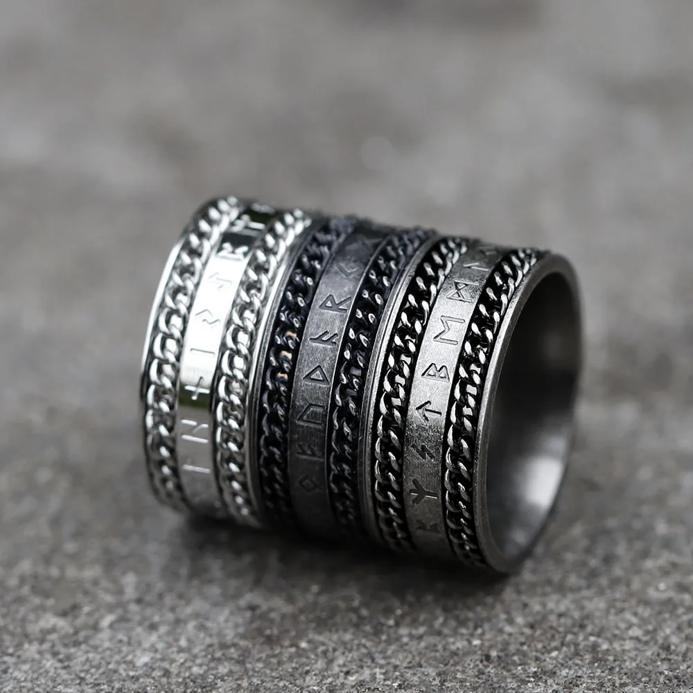 حلقة رونية بسلسلة دوارة للرجال ، فولاذ مقاوم للصدأ 316L ، تميمة فايكنغ ، موضة عتيقة ، مجوهرات ، شحن مجاني ، جديد ، هدية