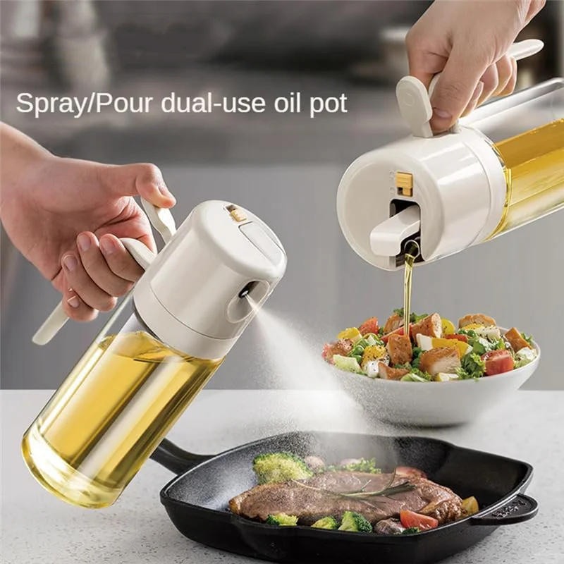 Spruzzatore di olio d'oliva da 1 pezzo per cucinare, flacone spray per olio d'oliva, distributore di olio 2 in 1, spray/dumping in vetro da 550 ml a doppio scopo