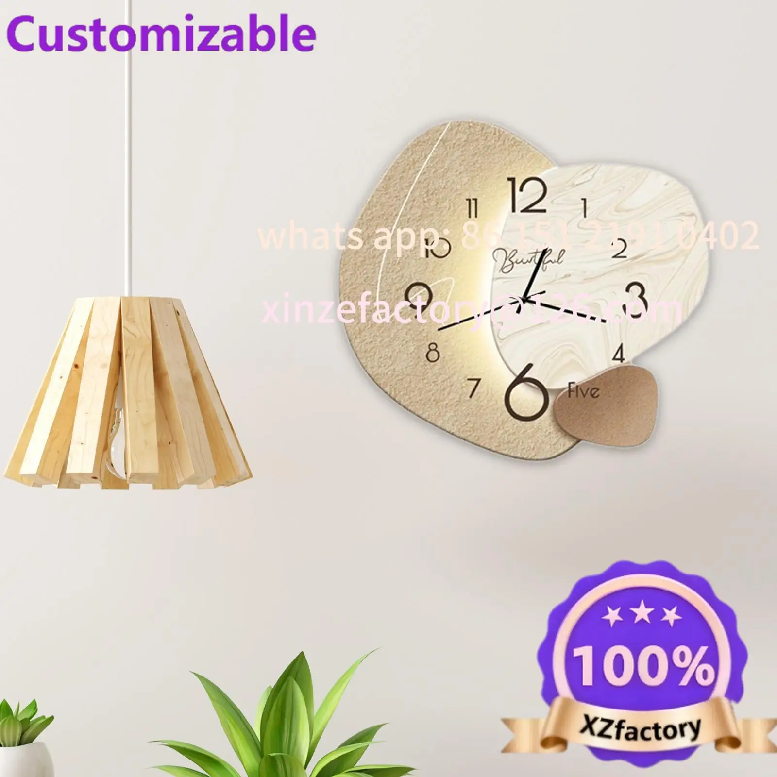 Customizable Home Living Room Decoration Nordic Style Wall Mounted Wall Clock Silent Decorative Clock Mute Hanging Ornament