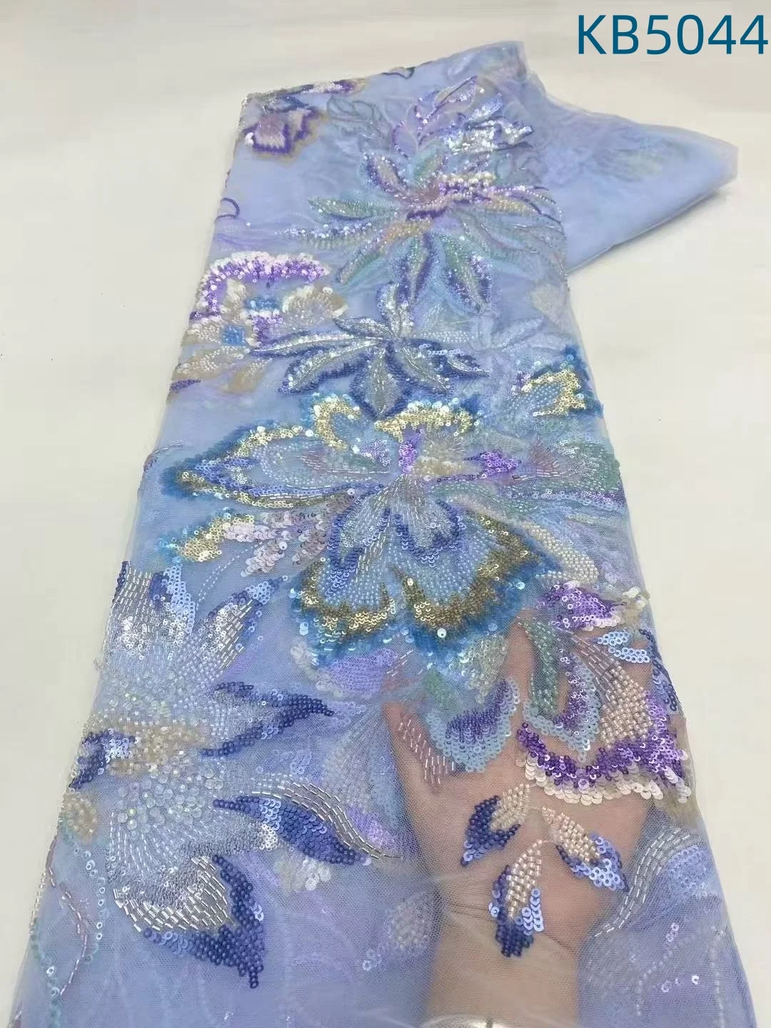 Tecido de renda africano 5 jardas de alta qualidade 2025 3d flor frisada bordado tecidos de renda lantejoulas tule renda para costura kb5044