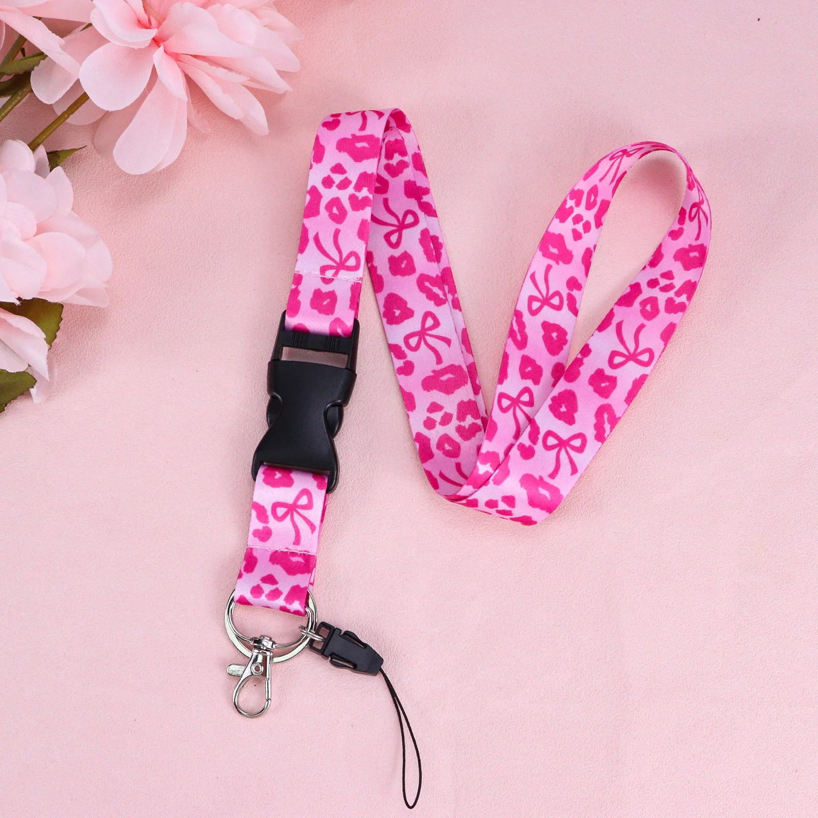 Lanière détachable pour téléphone portable, cordon de cou avec nœud léopard, avec porte-carte d'identité, mignon, accessoire de collier en Polyester pour enseignant