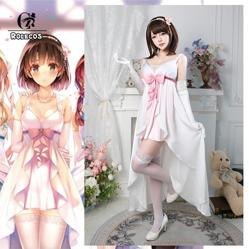 ROLECOS Saenai Heroine no Sodatekata Megumi Kato Cosplay Kostüm Frauen Weißes Kleid Halloween