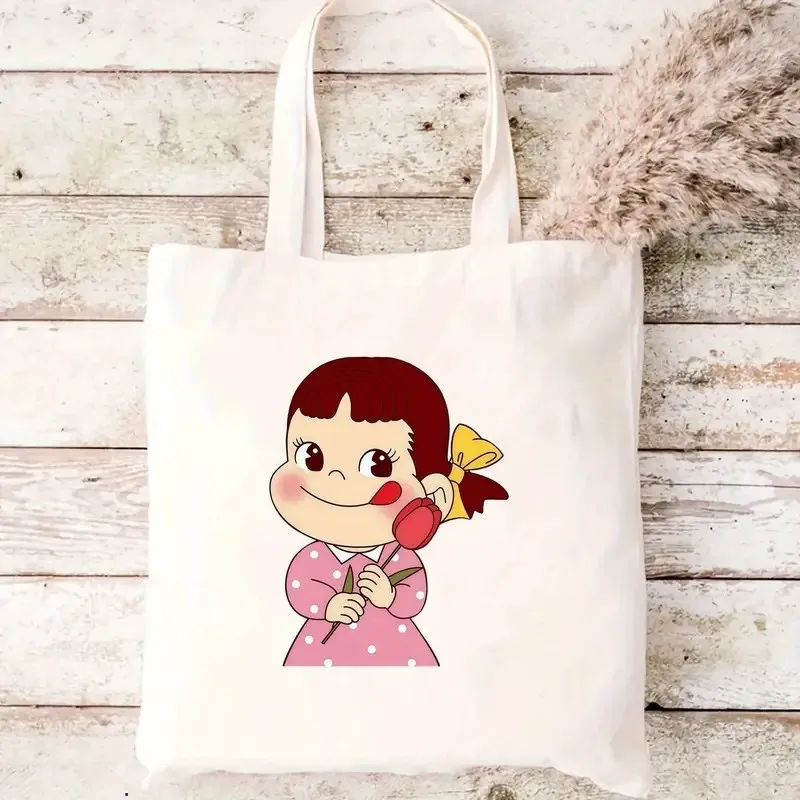 

Cute Retro Print Canvas Tote Bag Peko & Poko Peko Poko Design Shoulder Bag Perfect for Everyday Use or Gifts, Everyday Tote Bag
