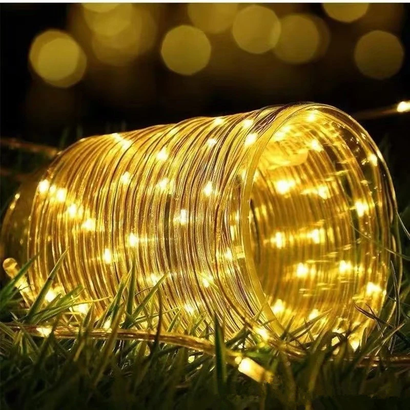 Outdoor Solar Tube Rope Led Light Garden Christmas Decoration Xmas Wedding birthday Garland WaterProof String Light Fairy Strip