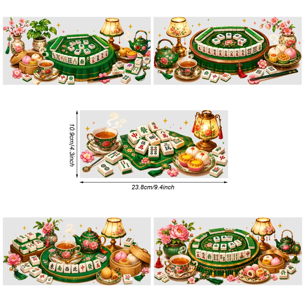 5 Sheets Mahjong Tea Party UV DTF Stickers DIY Water Bottle Glass Mug Decoration Gift Glass DTF Transfer Stickers