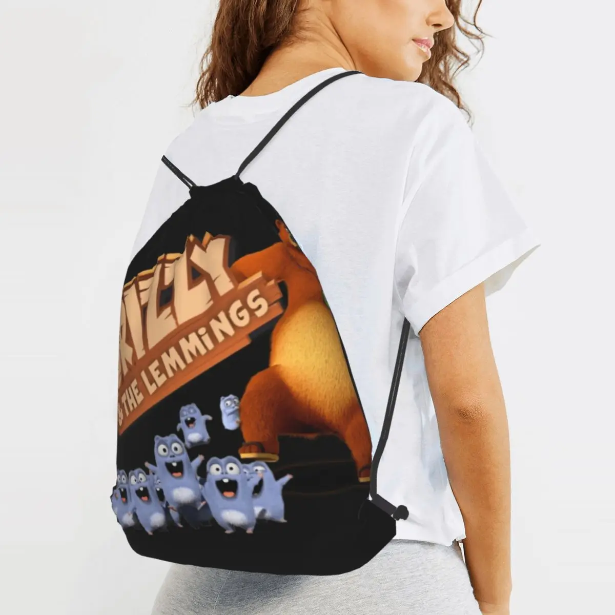 Grizzy And Lemmings Funny Angry The Lemmings Backpacks Fashion Drawstring Bags Storage Bag Book Bags for Travel Students