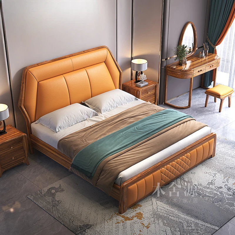 

Modern Frame Double Bed Headboard Orange Wood Design Queen Size Double Bed Twin King Size Luxury Cama De Casal Bedroom Furniture