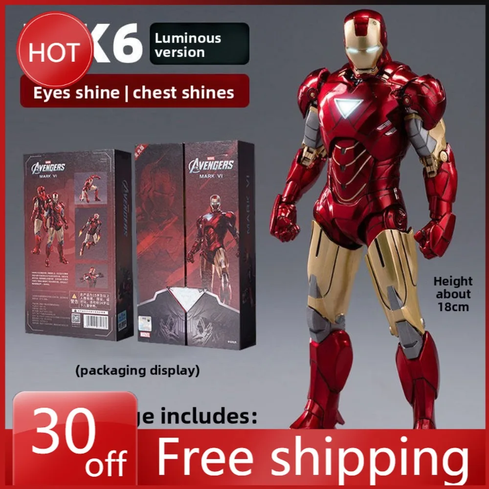 Figura de Marvel Iron Man MK1 MK2 MK3 MK4 MK6 MK7 MK5 MK36 MK42 MK43 Mk48 Whiplash con luz, colección de alta gama, regalo de escritorio, juguetes