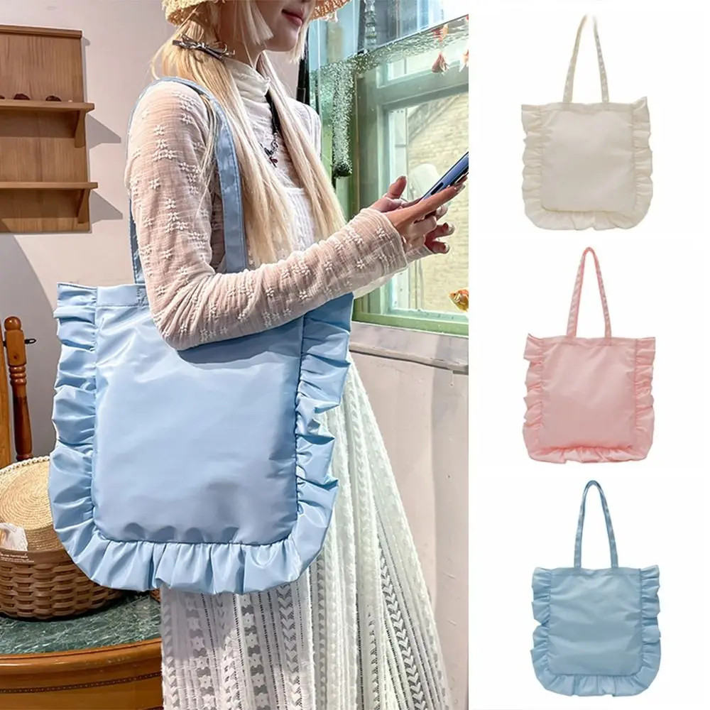 

Ins New Design Ruffles Shoulder Bag French Style Sweet Ruffles Pleated Bag Solid Color Large Capacity Women's Handbag Girls