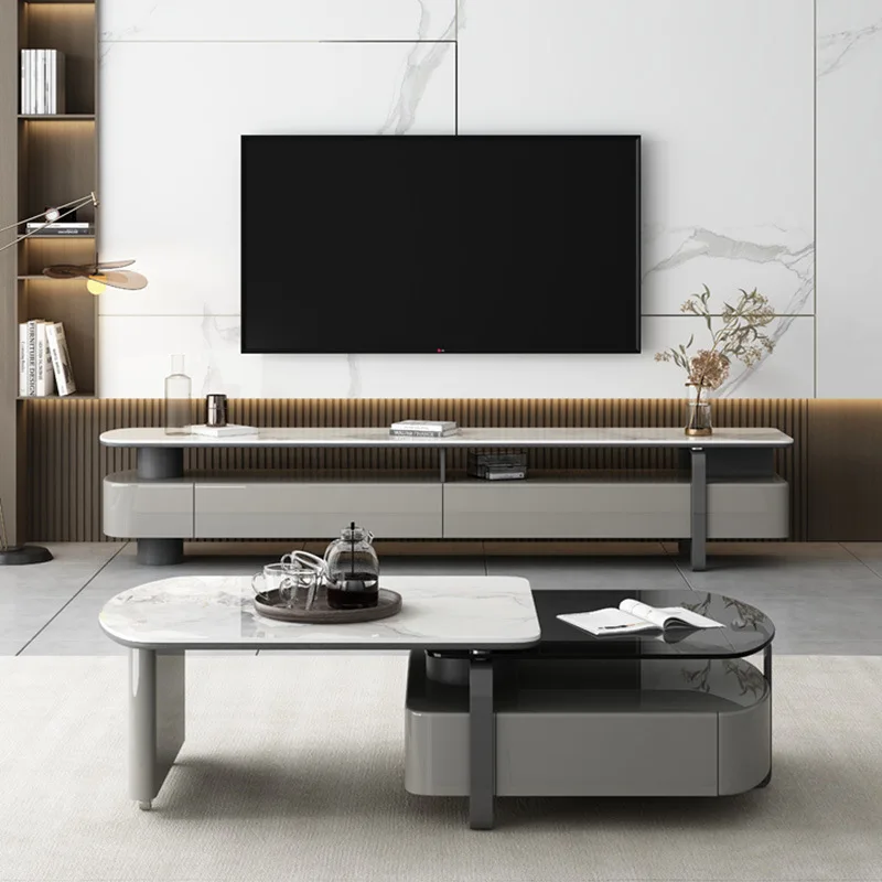 

New simple modern rock slab coffee table TV cabinet combination living room home light luxury Internet celebrity small apartment