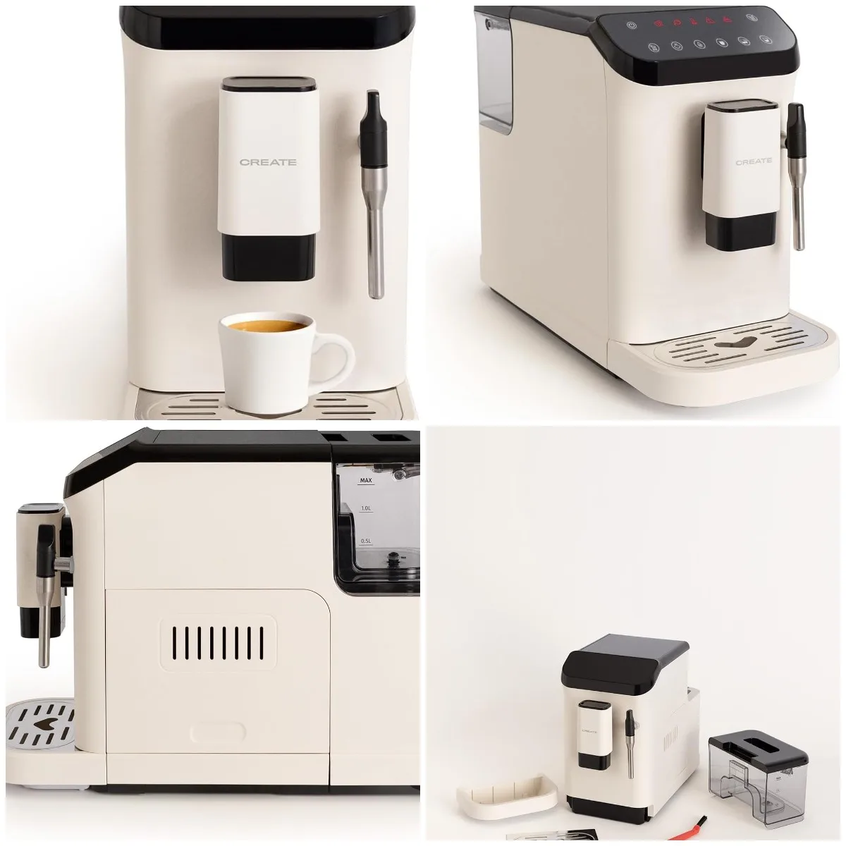 THERA MATIC TOUCH Cafetera superautomática, 20 bares, depósito de 1,5 l, depósito de granos de 180 g, brazo de vapor, control táctil, autolimpieza, 1350 W