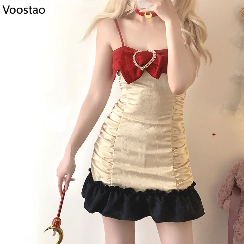 

Japanese Sailor Anime Sweet Lolita Mini Dress Women Sexy Cute Bow Ruffles Party Bodycon Dresses Female Kawaii Y2k Slim Dresses