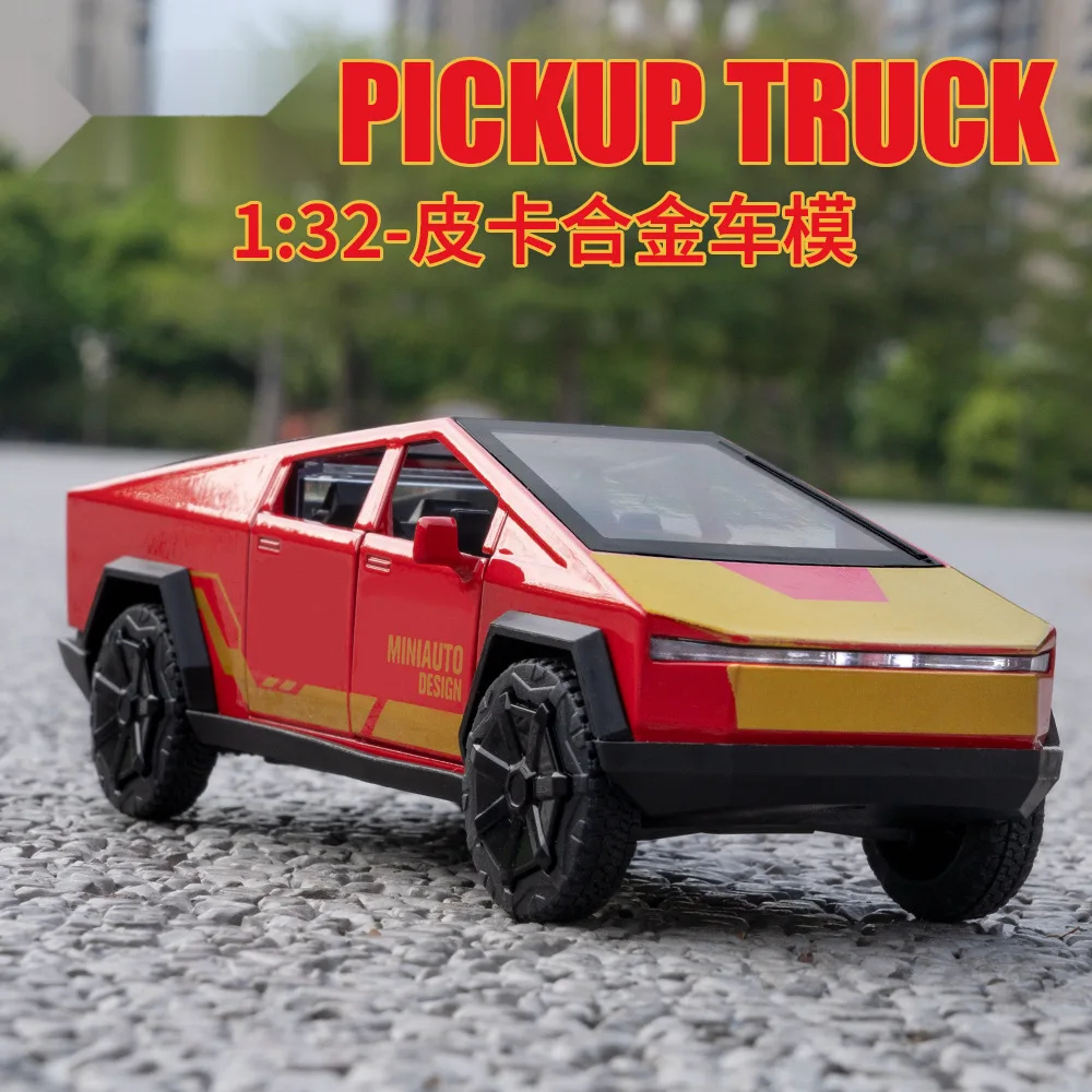 1:32 Cybertruck Pickup SUV Legierung Auto Modell Diecast Metall Spielzeug Geländewagen Zurückziehen Sound Licht Spielzeug Sammlung Geschenk