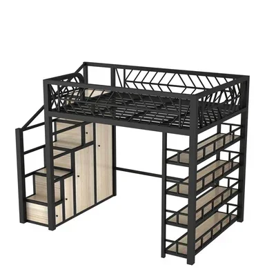 

Multifunctional Elevated Bed Small Apartment Loft Simple Modern Loft Duplex Second Floor Wardrobe Upper Wrought Iron