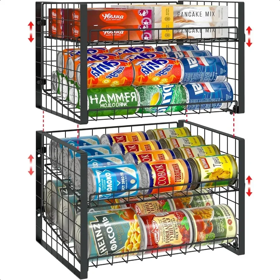 

2Tier Stackable Can Rack Organizer for Pantry Adjustable Can Dispenser Holds Up to 62 Cans Can Storage Holder for Various Ounce