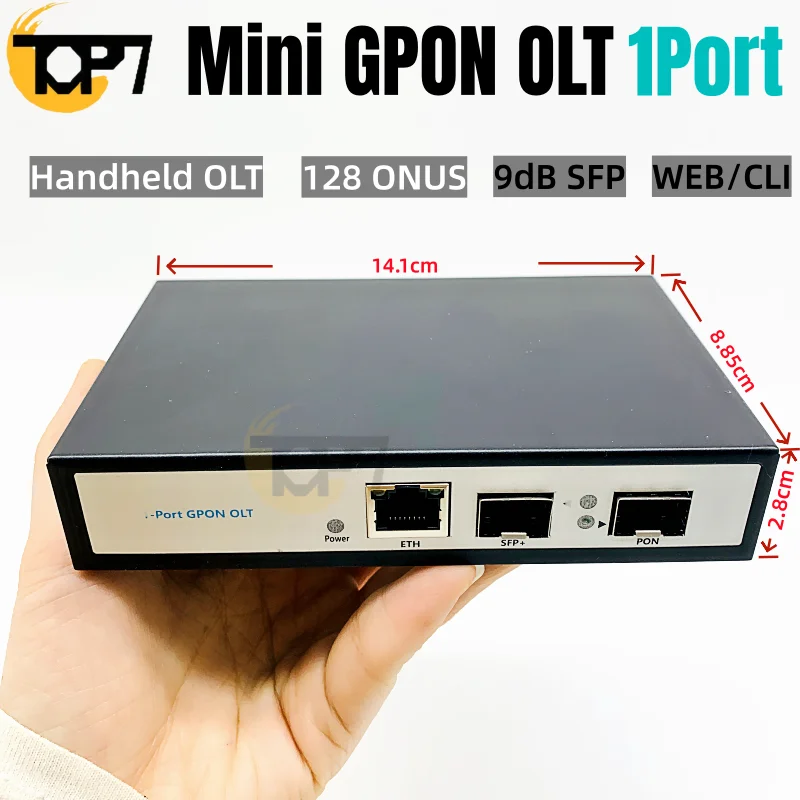 Mini GPON OLT 1Ports Support 128 ONUs 12V 2A DC Power VLAN 10G Uplink POE Power Supply MINI GPON OLT 1 Port