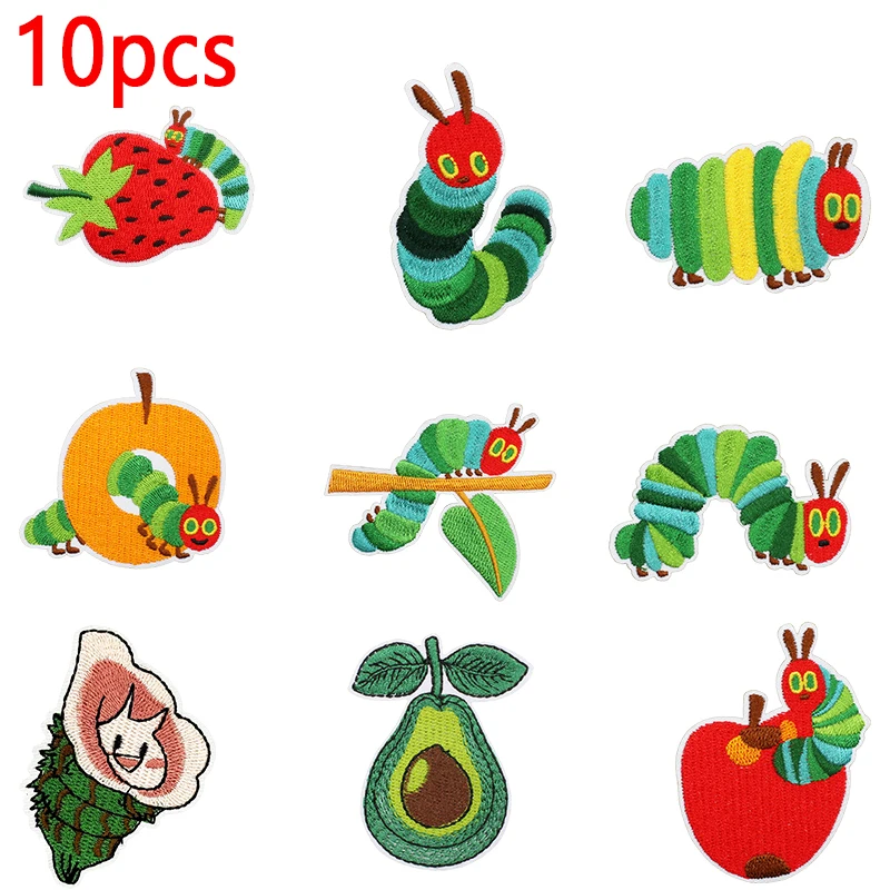 10PCS Großhandel Cartoon Gestickte Patches Raupe Apple Patch Eisen Auf Patches Für Kleidung thermoadhäsive Patches Abzeichen