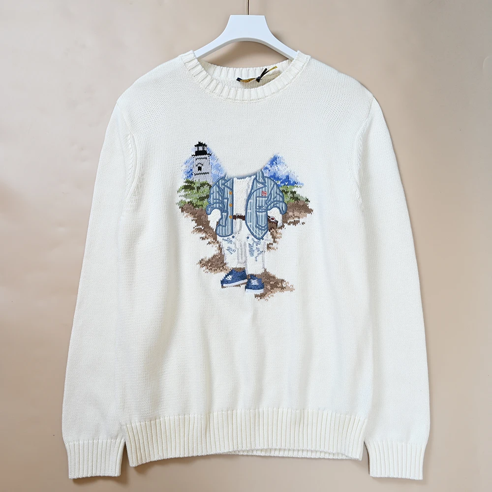 

ex round Ne Knitted Long Sve Sweater Autumn Winter New Sle Cartoon Patterned Pullover Warm Comfortable Knitwear